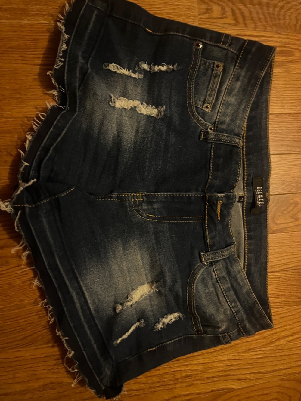 Denim Distressed Jean Shorts - Dark Blue